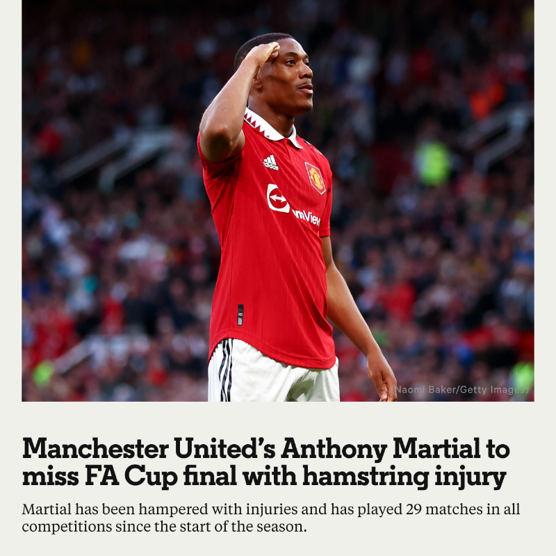 Injured Anthony Martial will miss the FA Cup final